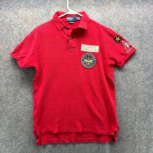 Vintage Ralph Lauren Polo Shirt Mens Medium Custom Rojo Military Patch Tiger 90s